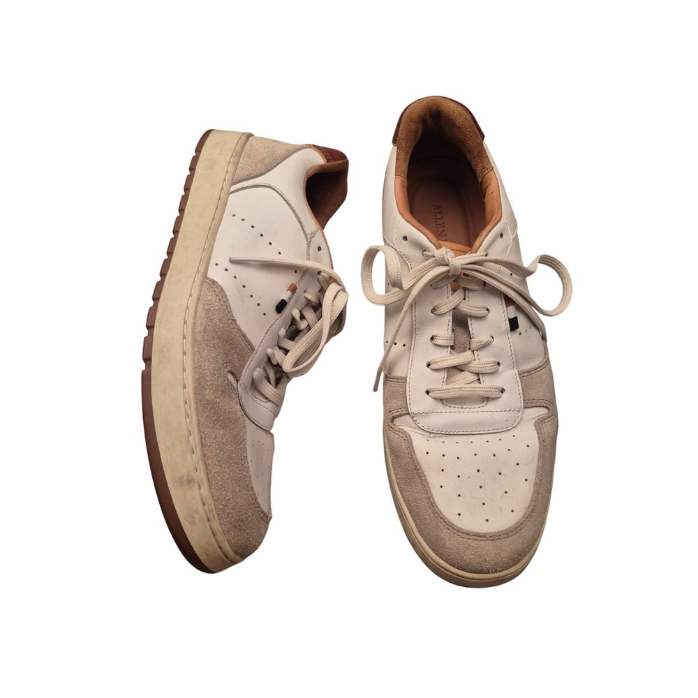 Allen Edmonds Springfield White Leather Grey Suede Low Top Sneakers Mens 9.5 D